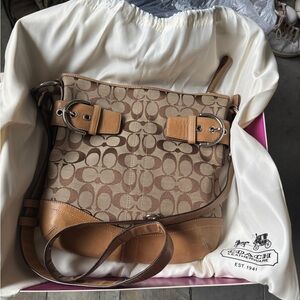 Coach Brown and Tan Signature Shoulder Bag
